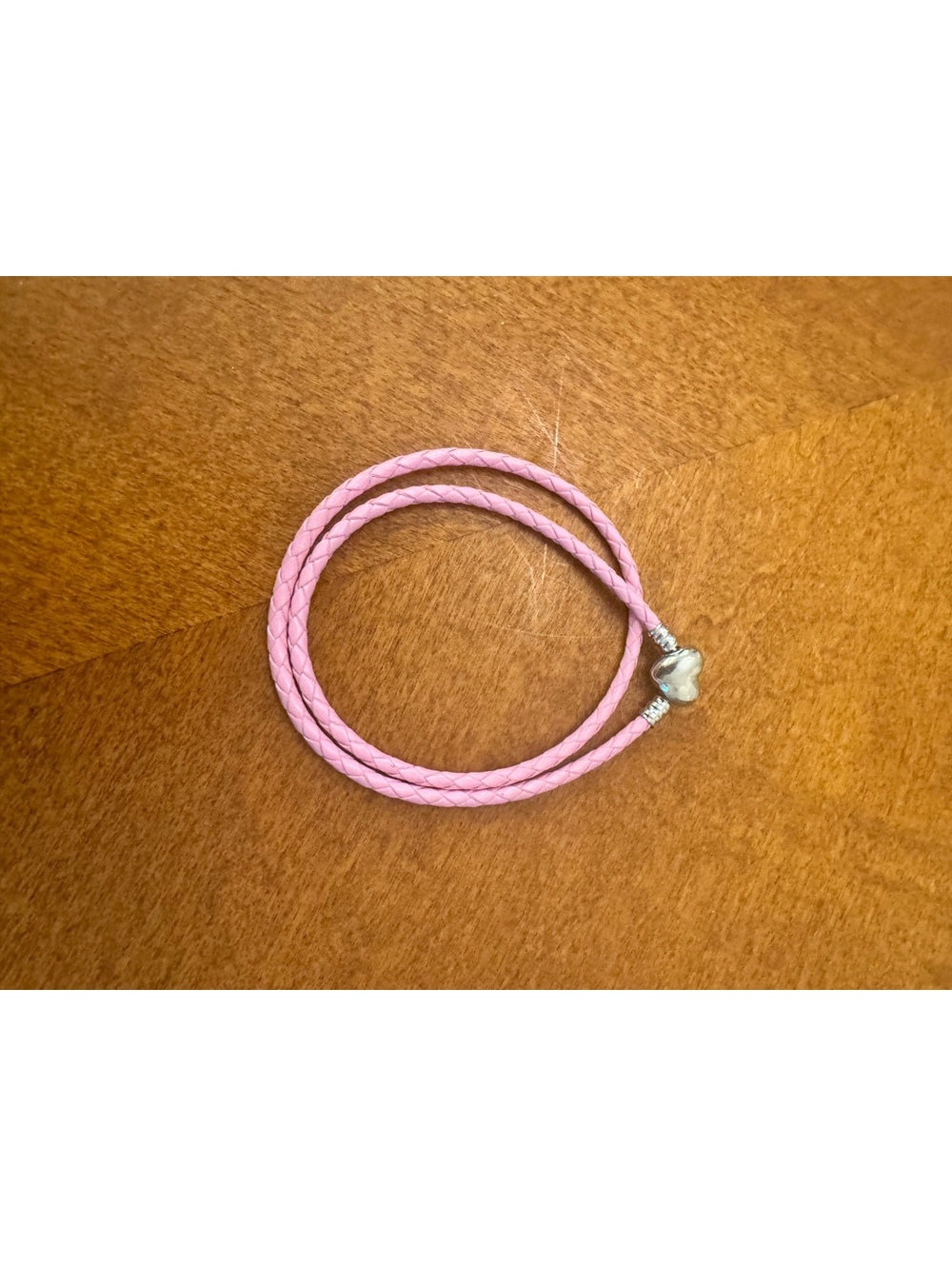 Pink Faux Leather Double Wrap Bracelet with Silver Heart Charm 331